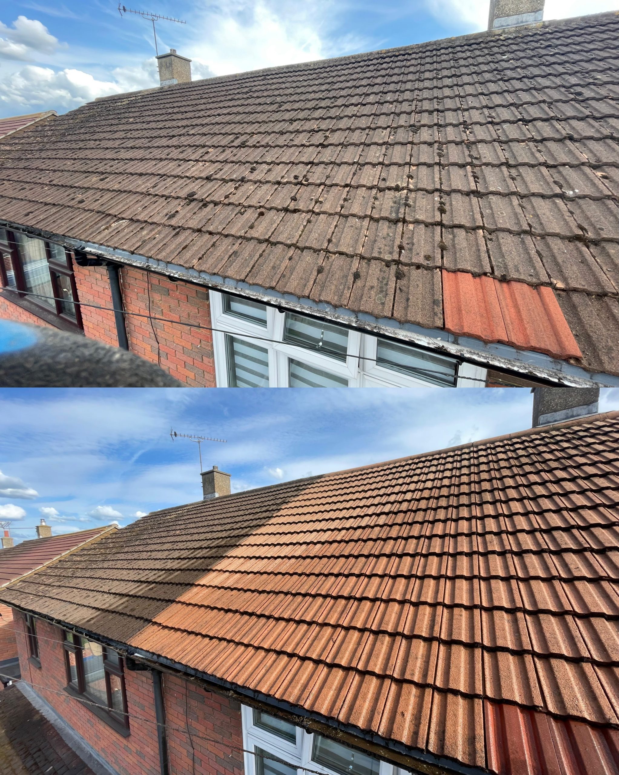 Cleaned roof tiles on a Somerset home near Yeovil